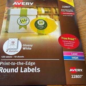 Avery Print-to-the-Edge Round Labels 2” Diameter 8 Sheets of 12